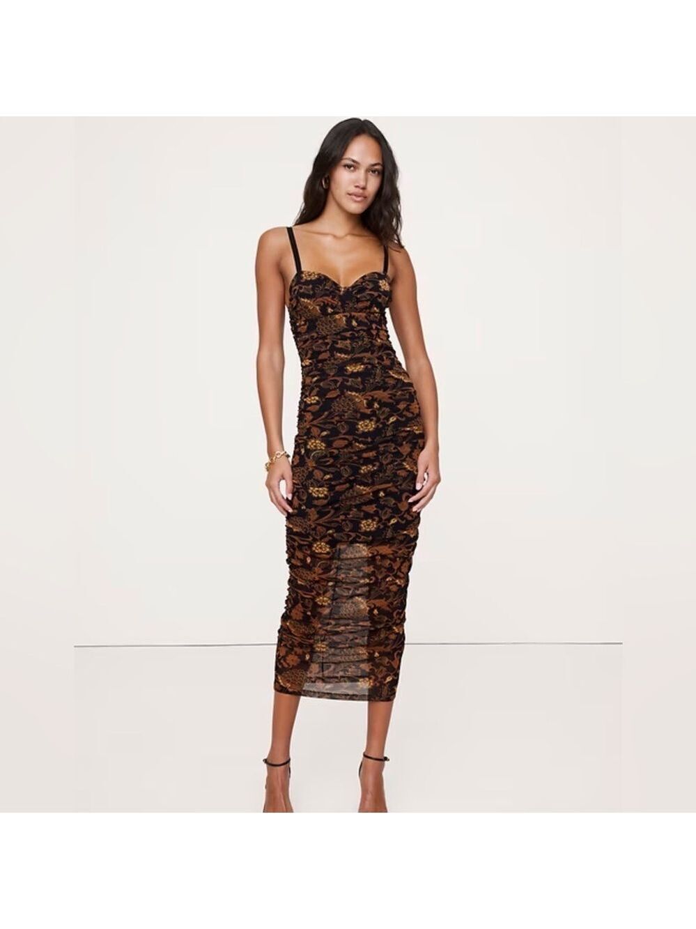 Banana Republic Ruched Mesh Corset Midi Dress Floral Botanical NWOT 8 BoHo Sexy